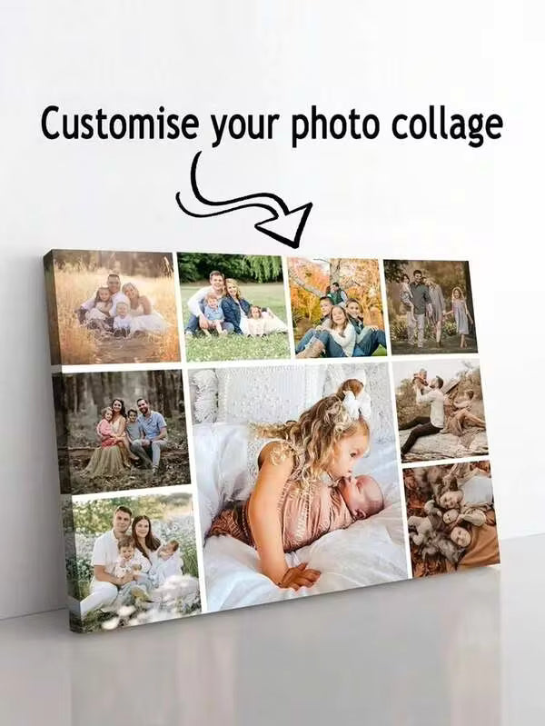 1pc Personalized Photo Collage Canvas Poster, Couples/Parents Gift, Customizable Images, Dining Room, Anti-Mold, Tea Room, For Anniversaries, For Housewarming