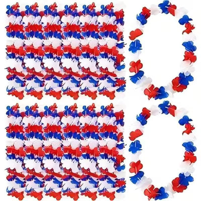 10 Pcs Patriotic Lei Red White Blue Artificial Flower Leis, Artificial Petal Party Leis, July 4th Hawaiian Leis Necklaces Bulk For July 4th, Memorial Day, Independence Day Decorations Party Favors, Summer Events